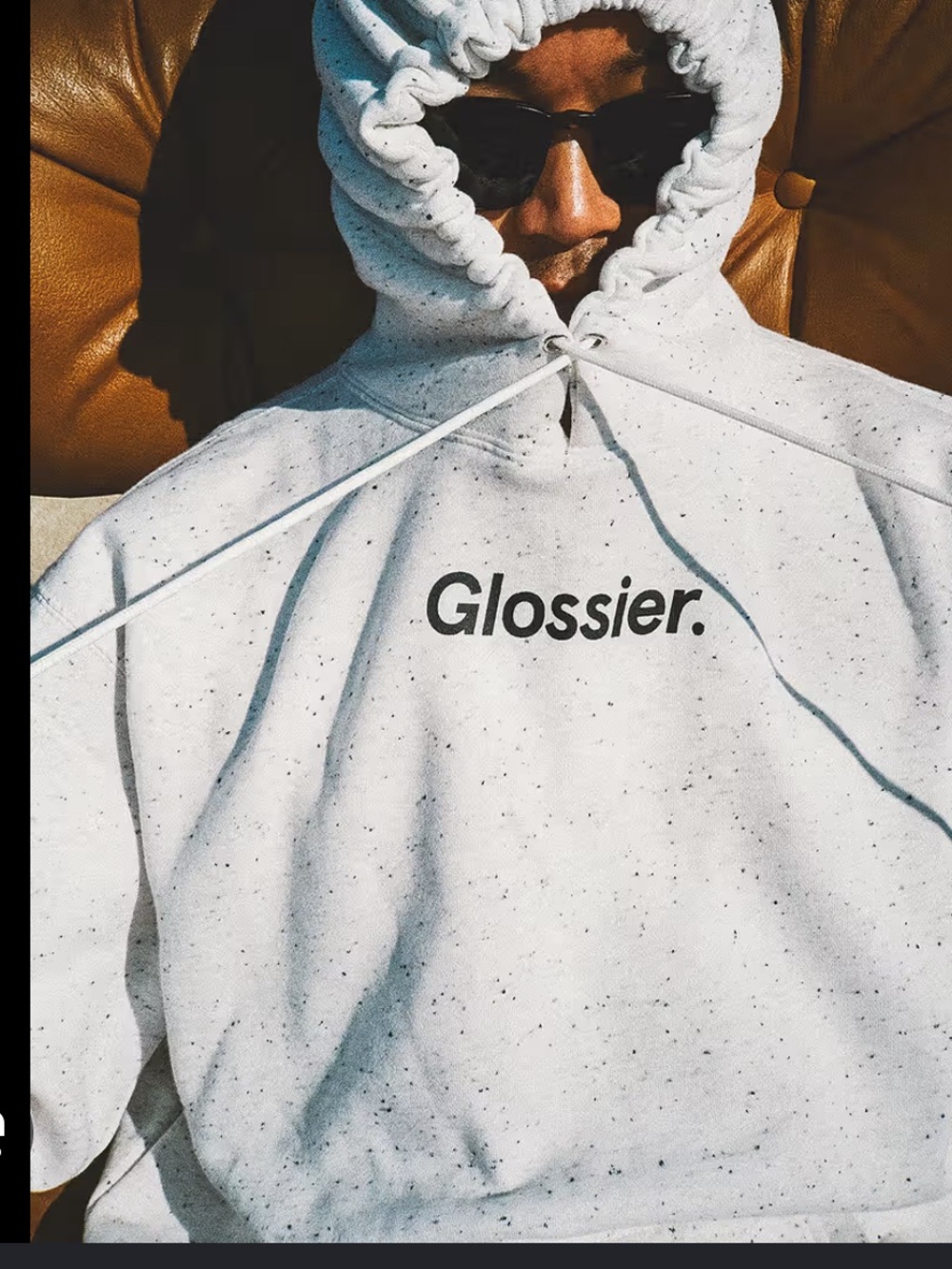 Glossier Speckled Light Gray Hoodie with Black Logo